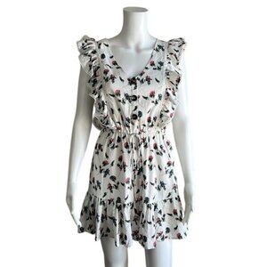 Olivaceous Floral Ruffle Cinched Sleeveless Dress - S